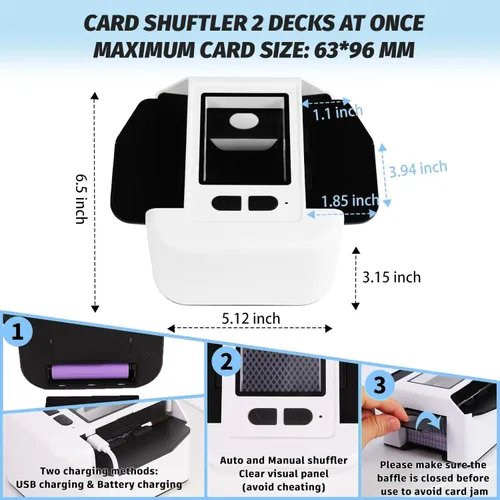 Vista 7 de Barajador de cartas automático recargable, barajador eléctrico de 2 cubiertas para póker, UNO, Yu-Gi-Oh, Blackjack y más