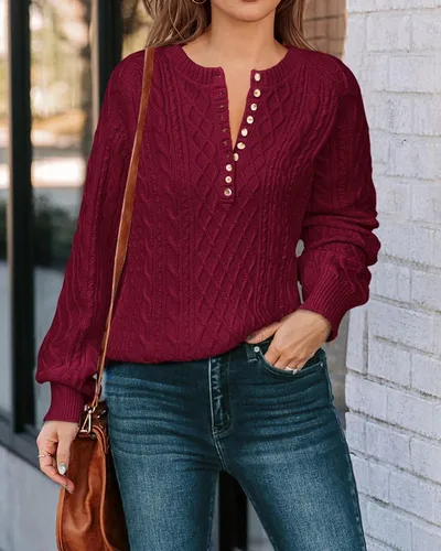 Vista 4 de KIRUNDO Suéteres para mujer 2024 Otoño Invierno Lindo Manga Larga Botón Cuello Redondo Suéter Corto Suéter Suave Jersey
