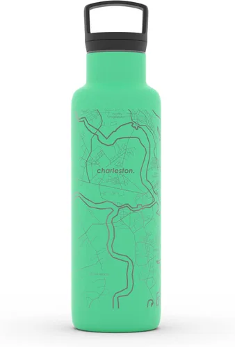 Vista 144 de Well Told Botella de agua aislada con mapa de Washington DC grabado, botella de acero inoxidable grabada (21 onzas, blanco) botella aislada de mapa
