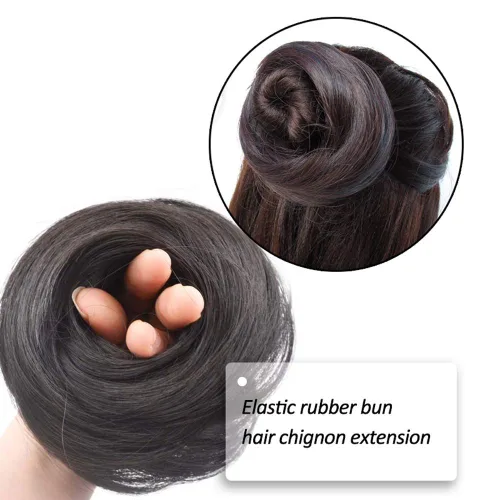 Vista 5 de Extensiones de cabello ondulado con moño desordenado, pieza de moño, peluca con cinta elástica para coleta de caballo (#1B negro natural)