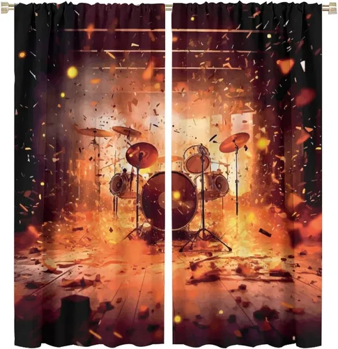 Vista 59 de Cortinas de música rock para adolescentes, tratamiento de ventana de guitarra electrónica para dormitorio, sala de estar, cortinas de ventana