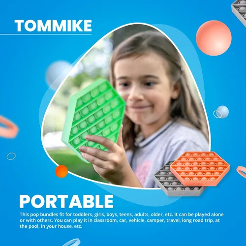 Vista 5 de TOMMIKE Juguete hexagonal de burbujas sensoriales para aliviar la ansiedad y el estrés, necesidades especiales, autismo, aprendizaje, oficina