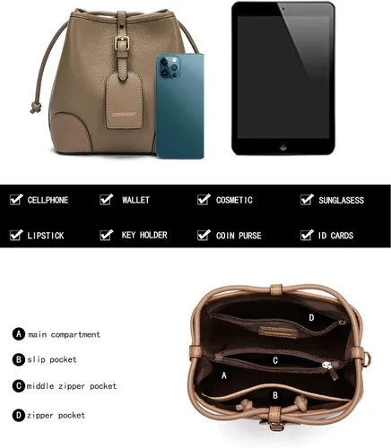 Vista 4 de Bolso de hombro pequeño de cuero con cordón para mujer de 2 vías