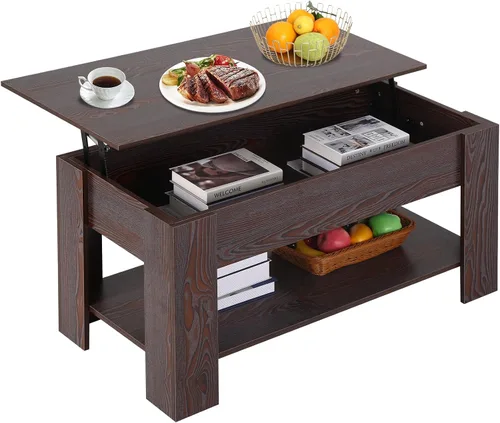 Vista 7 de Mesa auxiliar elevable, mesa de centro de madera ajustable de 39.4 pulgadas de altura con compartimento oculto y estante inferior de almacenamiento