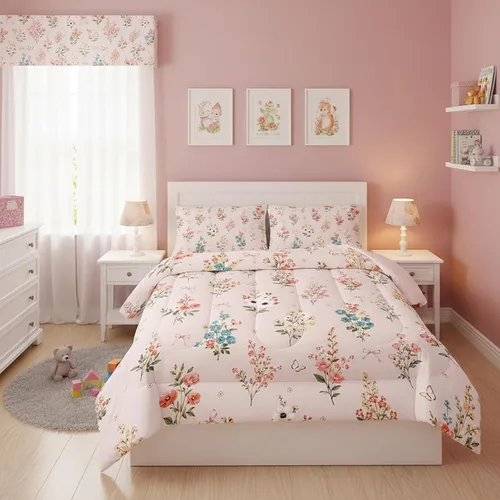Vista 13 de QOOMO Edredón floral de gato tamaño Twin, juego de ropa de cama de gato rosa para niños, adolescentes y niñas, juego de ropa de cama de 3 piezas