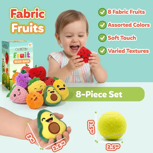 Vista 6 de Juguetes sensoriales para niños, paquete de 8 mini frutas de peluche suave para niñas o niños como decoraciones de fiesta, juguetes de simulación