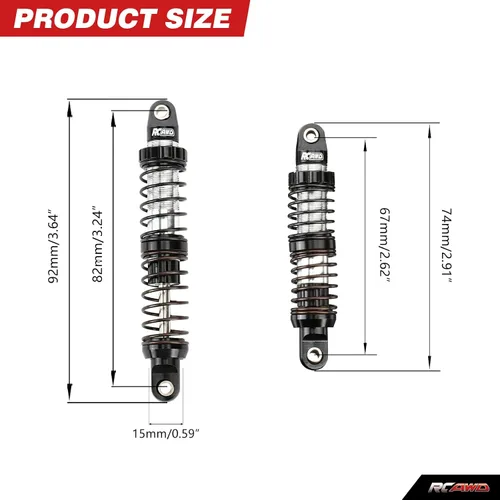 Vista 4 de RCAWD 7075 Amortiguadores de 80mm Universales para 1/10 RC Crawler, Mejoras para SCX10 I II III Pro 90046 AXI231017 TRX4 TRX6 Redcat D90 MST RC Negro