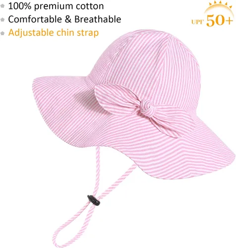 Vista 2 de Sombrero de sol para bebé niña con UPF 50+ sombrero de playa ajustable para exteriores con ala ancha