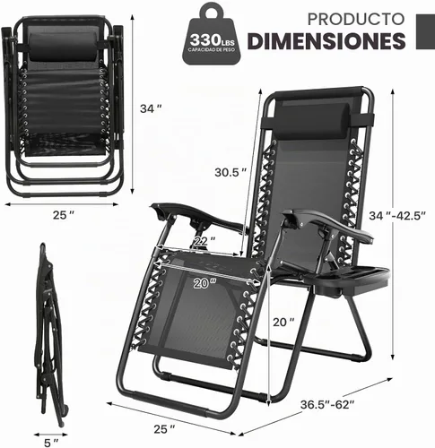 Vista 3 de Magshion Zero Gravity - Silla de camping reclinable, color negro