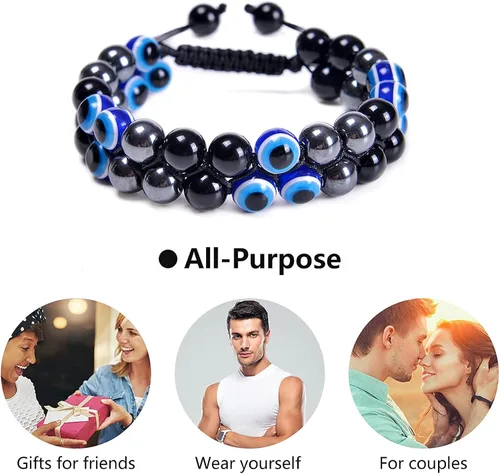 Vista 5 de LipLopBest 2 pulseras de triple protección para hombres y mujeres, ojo de tigre y obsidiana negra de 0.315 pulgadas, pulsera curativa para traer