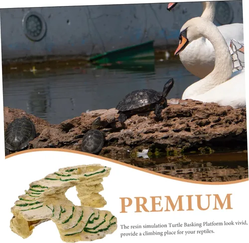 Vista 5 de Balacoo Plataforma de tortuga para caja de accesorios de hábitat de tortugas para interiores, plataforma de basking de tortuga, refugio de resina
