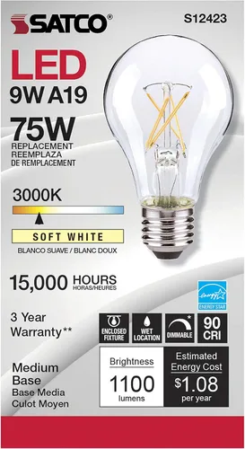 Vista 2 de Satco S12423 10.5A19/CL/LED/E26/930/120V