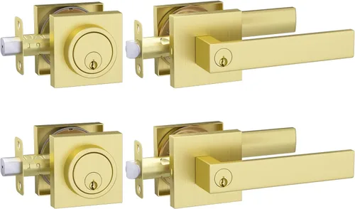 Vista 10 de Juego de cerradura de puerta exterior de Haidms en oro, juego de manija de puerta delantera y cerrojo, juegos de cerradura de puerta de entrada