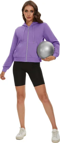 Vista 7 de MAGCOMSEN Sudadera corta con capucha para mujer, forro polar, con cremallera completa, con bolsillos