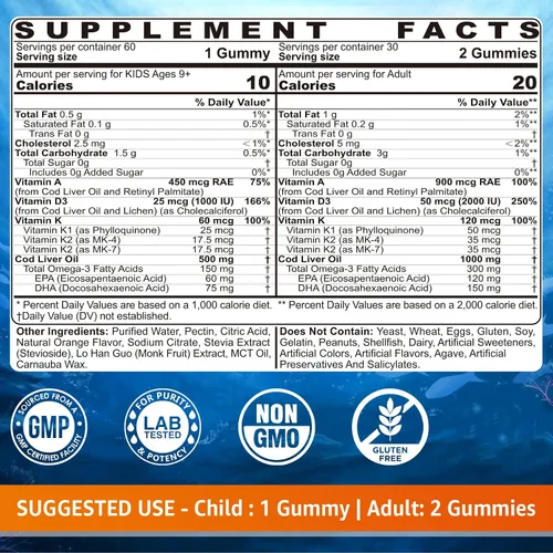 Vista 2 de LILICARE Paquete: Gomitas de aceite de hígado de bacalao, paquete de 1 y gomitas de glicinato de magnesio para niños 4+ 1 paquete