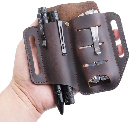 Vista 2 de VIPERADE PJ8+PJ11 funda de cuchillo de cuero, funda de linterna, funda de mutitool
