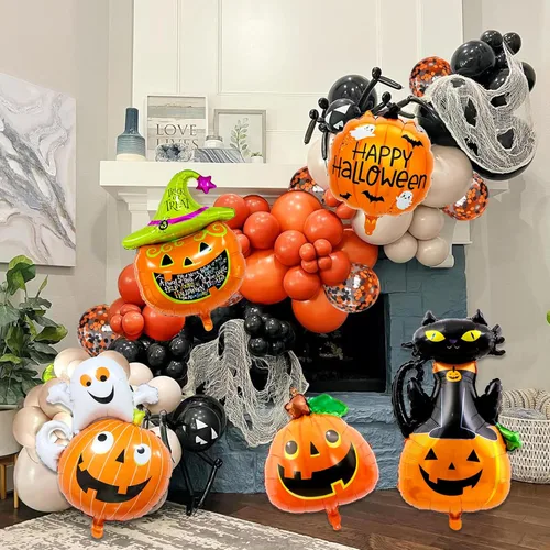 Vista 6 de Juego de 5 globos de calabaza de Halloween, globos de calabaza naranja para decoraciones de fiesta de Halloween (calabaza)