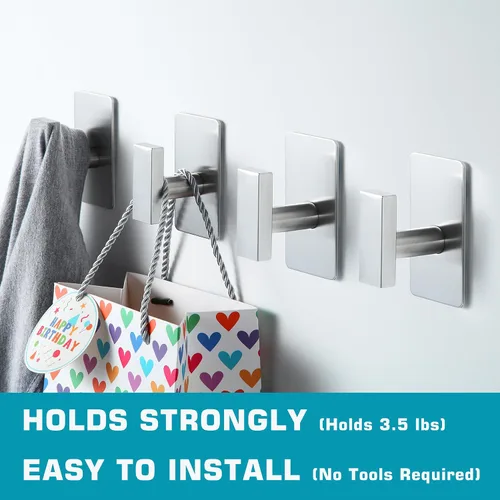 Vista 3 de Paquete de 4 ganchos adhesivos para toallas de baño, ganchos de pared de acero inoxidable resistentes para baño, cocina, colgar toallas, abrigos