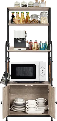 Vista 9 de Yaheetech - Estante de cocina para panaderos de 4 niveles con gabinete de almacenamiento y alacena, soporte para microondas y barra de café