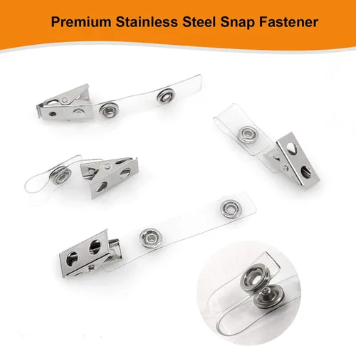 Vista 4 de Fushing 100 clips de metal con correas de PVC transparente para tarjetas de identificación y portatarjetas