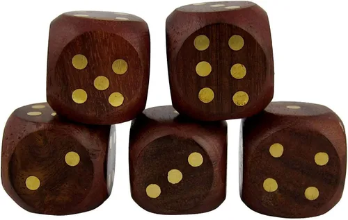 Vista 3 de TOSQP27 - Juego de caja de 5 dados para regalo, juego clásico rodante, grupo familiar, caja de almacenamiento cuadrada de madera con dados hechos a