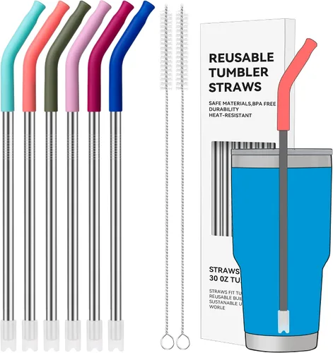 Vista 25 de Pajitas de metal rectas de 20 onzas con punta de silicona para vaso de 20 oz Pajita reutilizable de acero inoxidable para YETI, STANLEY, US
