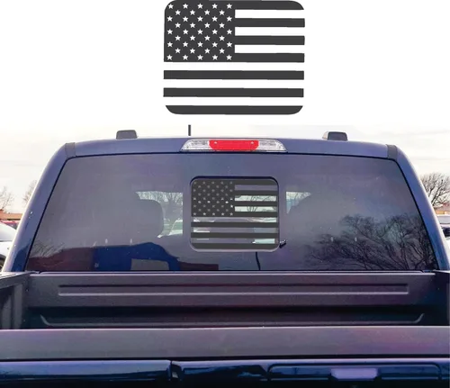 Vista 5 de Compatible con Ford F150 (2015-2021) F-250 / F-350 (2017-2021) Adhesivos precortados para ventana de la bandera estadounidense Medio trasero