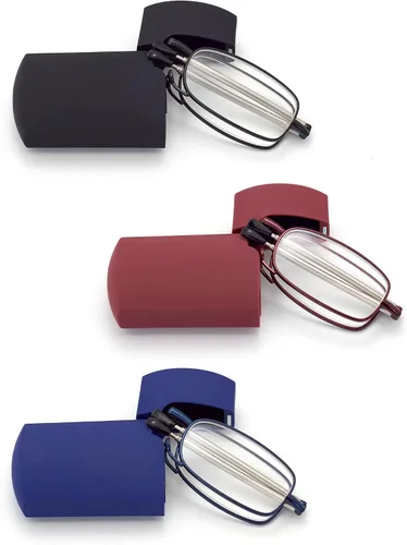 Vista 10 de HIGHLIKE Hard Cases Folding Reading Glasses, Pocket Wallet Purse Compact Spring Hinge Readers, Transparent Clear Lens