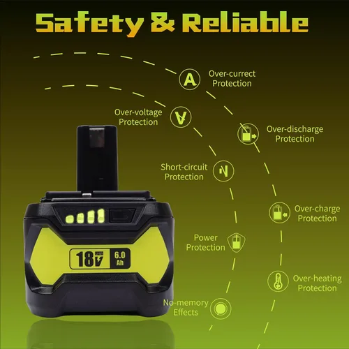 Vista 3 de Paquete de 2 baterías de litio de repuesto de 6000mAh 18V para Ryobi 6.0Ah P108 18V batería P102 P103 P105 P107 P109 ONE+ herramienta inalámbrica