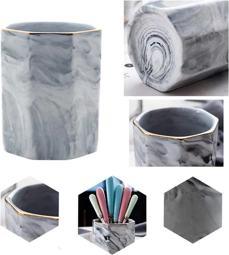 Vista 5 de Soporte de cerámica para lápices, organizador de escritorio, soporte para brochas de maquillaje, regalo ideal para suministros de oficina, escuela