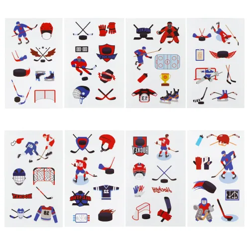 Vista 2 de 24 hojas de tatuajes temporales de hockey sobre hielo, decoraciones de cumpleaños, recuerdos de fiesta de hockey
