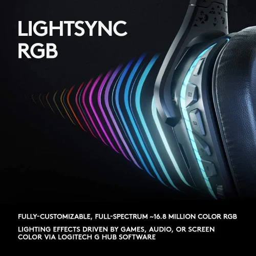 Vista 5 de Logitech G935 - Auriculares inalámbricos DTS X 7.1 Surround Sound LIGHTSYNC RGB para PC, color negro y azul