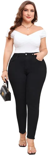 Vista 6 de KISSPLUS Pantalones de mezclilla ajustados de talla grande para mujer, cintura alta, lápiz de cintura alta, elásticos, pantalones de mezclilla