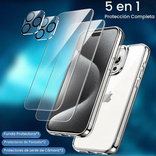 Vista 3 de JETech Funda 5 en 1 para iPhone 15 Pro Max, antiamarilleo, transparente
