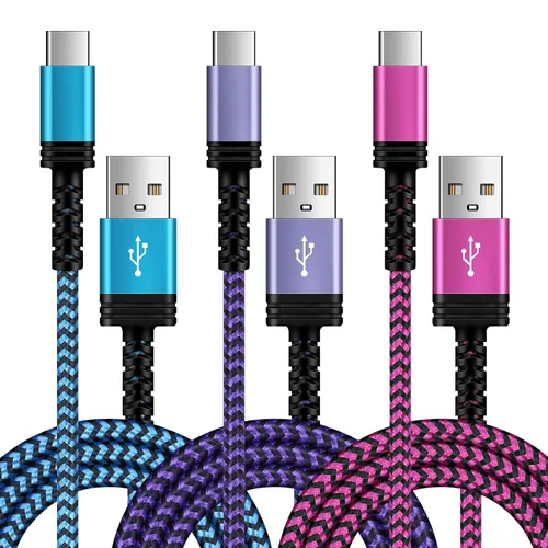 Vista 9 de Cable de carga USB C de 3A de carga rápida, [2 unidades, 6 pies] cable trenzado USB-A a tipo C para iPhone 15 Pro Max Plus, Samsung Galaxy A14 A54