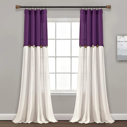 Vista 16 de Lush Decor - Cortinas de lino con botones de estilo granja, panel individual, diseño plisado de dos tonos de 40 pulgadas de ancho x 108 pulgadas