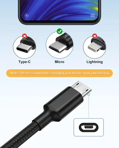 Vista 2 de aceyoon Cable micro USB de 1 pie, paquete de 2 cables de carga USB 2.0 Micro B, cable corto de nailon trenzado de datos para teléfono Galaxy S6 S7