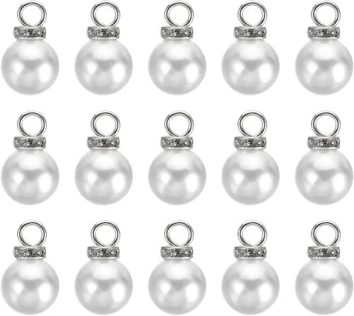 Vista 10 de PATIKIL 100 cuentas de perlas de perlas de imitación con diamantes de imitación DIY para hacer joyas, pulseras y aretes Plateado blanco