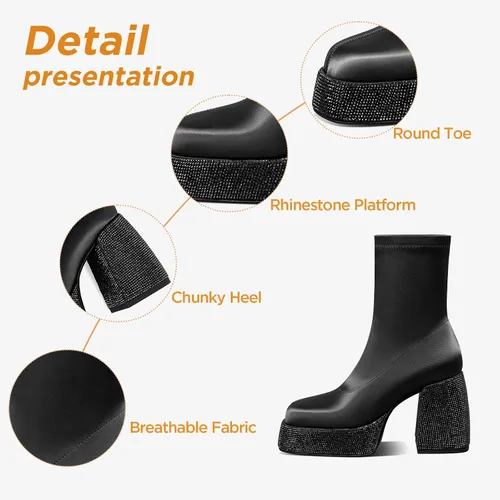 Vista 3 de USIMAD Platform Boots Chunky High Heels Boots for women Jeans Fold over Boots Round Toe Denim Boots with Side Zipper