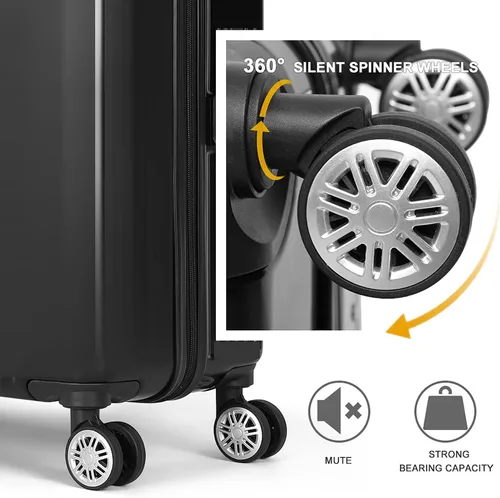 Vista 4 de Equipaje conjuntos, pc+abs Hardshell ligero durable Spinner ruedas maleta, Negro -, Equipaje conjuntos, pc+abs Hardshell ligero durable Spinner