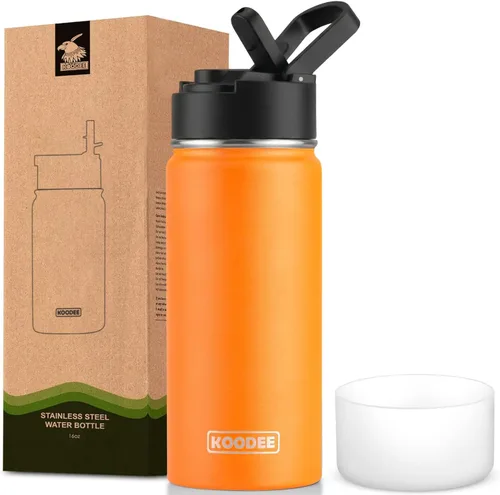 Vista 141 de koodee Botella de agua para niños, botella de agua de acero inoxidable de 12 onzas con aislamiento al vacío para la escuela, botella de agua de boca