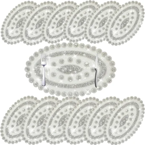 Vista 20 de Juego de 1 mantel individual redondo en negro, manteles individuales brillantes resistentes al calor, lavables, para cena, cocina, boda, decorativos