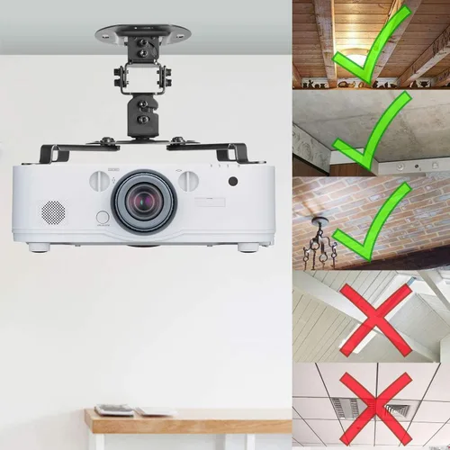 Vista 9 de WALI Soporte de techo para proyector, soporte universal para proyector de perfil bajo con brazos retráctiles y función de ajuste múltiple Negro