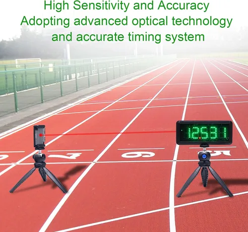 Vista 3 de Temporizador láser inalámbrico para sprints, reloj de carreras infrarrojo alimentado por batería, cronómetro con reflector y soportes, temporizador