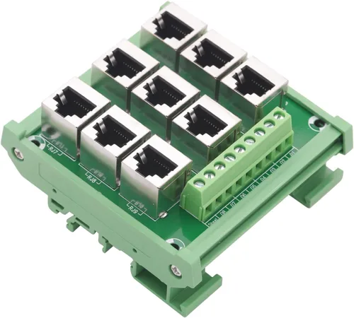 Vista 7 de 1Way RJ45 8P8C Distribución del conector Ethernet del montaje en carril DIN