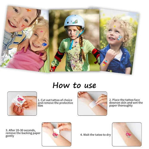 Vista 8 de Habett Tatuajes temporales para niños, 60 hojas de estilos mixtos de tatuajes temporales para niñas y niños, dinosaurios espaciales, tatuajes