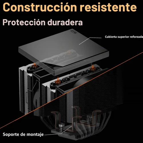 Vista 6 de PCCOOLER RT720TC - Enfriador de aire para CPU, 270W TDP Dual Tower 7 tubos Negro