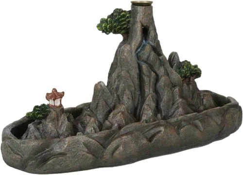 Vista 4 de Ebros Gift Feng Shui Zen Tranquilidad Escena de cordillera rocosa con Pagoda budista asiática Torre del templo con árboles y vegetaciones Humo