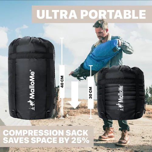 Vista 6 de MalloMe Sacos de dormir para adultos en clima frío y cálido – Saco de dormir para niños, niñas, niños – Accesorios ligeros esenciales de camping