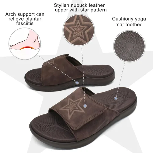 Vista 2 de KuaiLu Sandalias deportivas para hombre con cojín suave y soporte de arco para fascitis plantar, puntera abierta, ajustables, para interiores